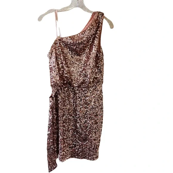 Aidan Mattox One Shoulder Sequin Tie Side Dress Size 6 - Picture 2 of 7
